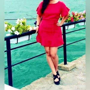 Red linen bombshell dress